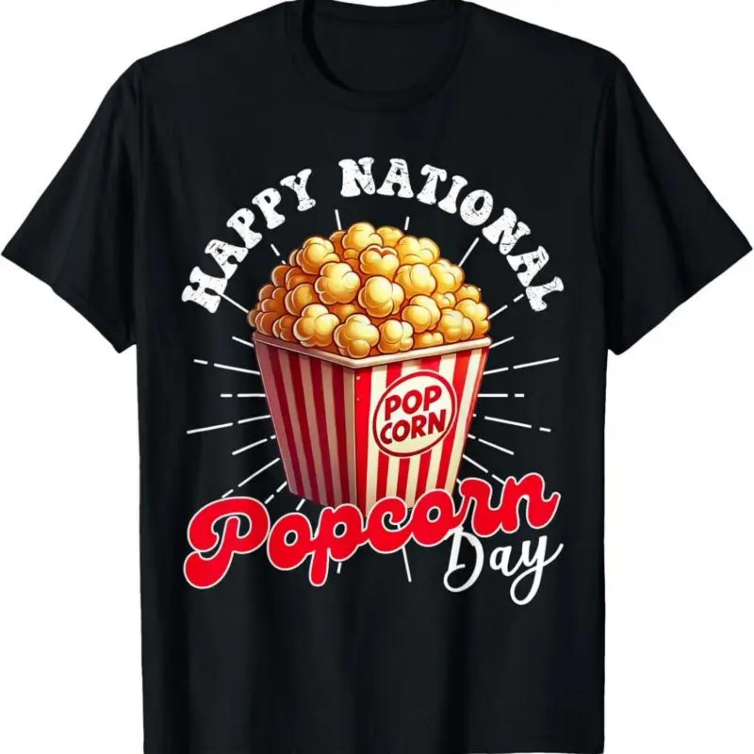 Happy National Popcorn Day Retro Funny Lover T Shirt S чёрный