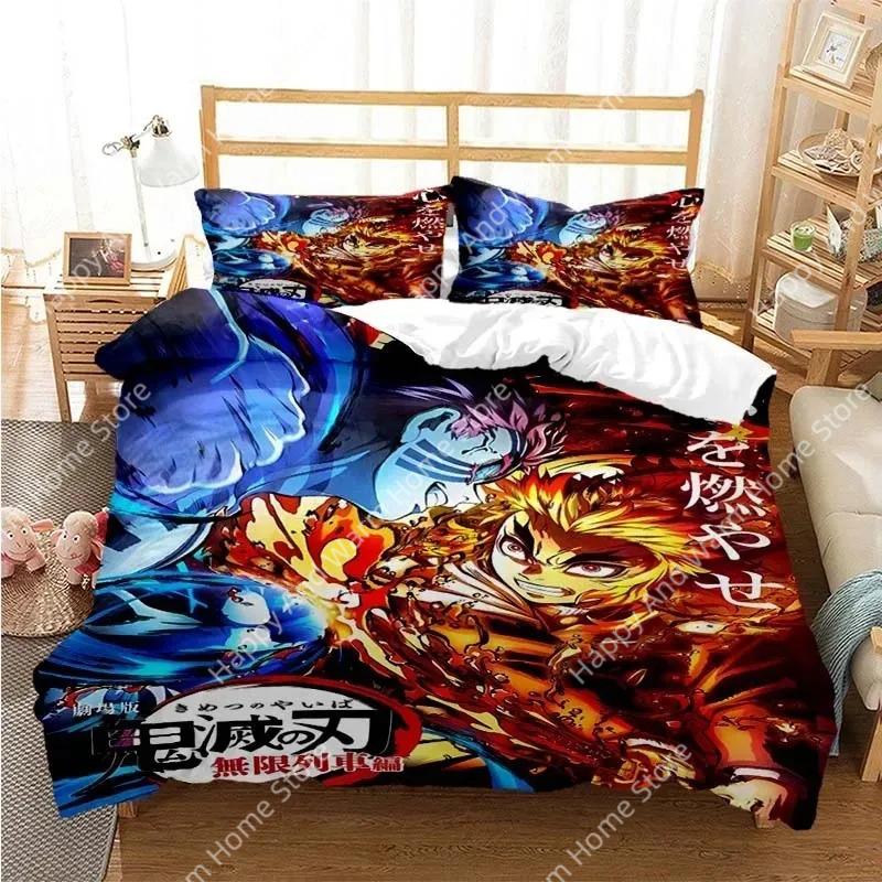 Demon Slayer Beding Set Kamado Nezuko Soft Duvet Cover Set Bedspread Pilowcase King Quen Ful Single Sized Dimensions Bed Linen Young Boys Ten Gift