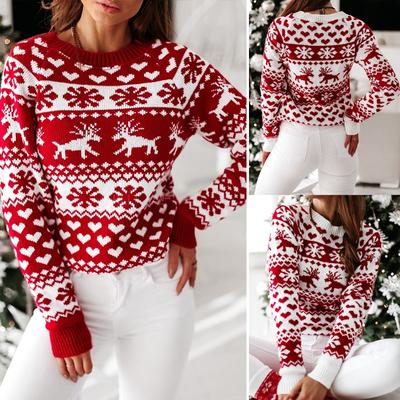 Women Ladies Novelty Xmas Reindeer Snowflakes Christmas Knitted Sweater Jumper