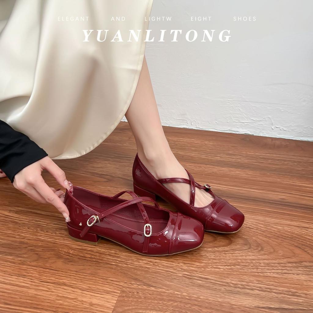 2025 Spring New French Light Mouth Single Shoes Women's Thick Heel Not Tired Feet Cross Belt Comfortable Round Head Mary Jane Shoes