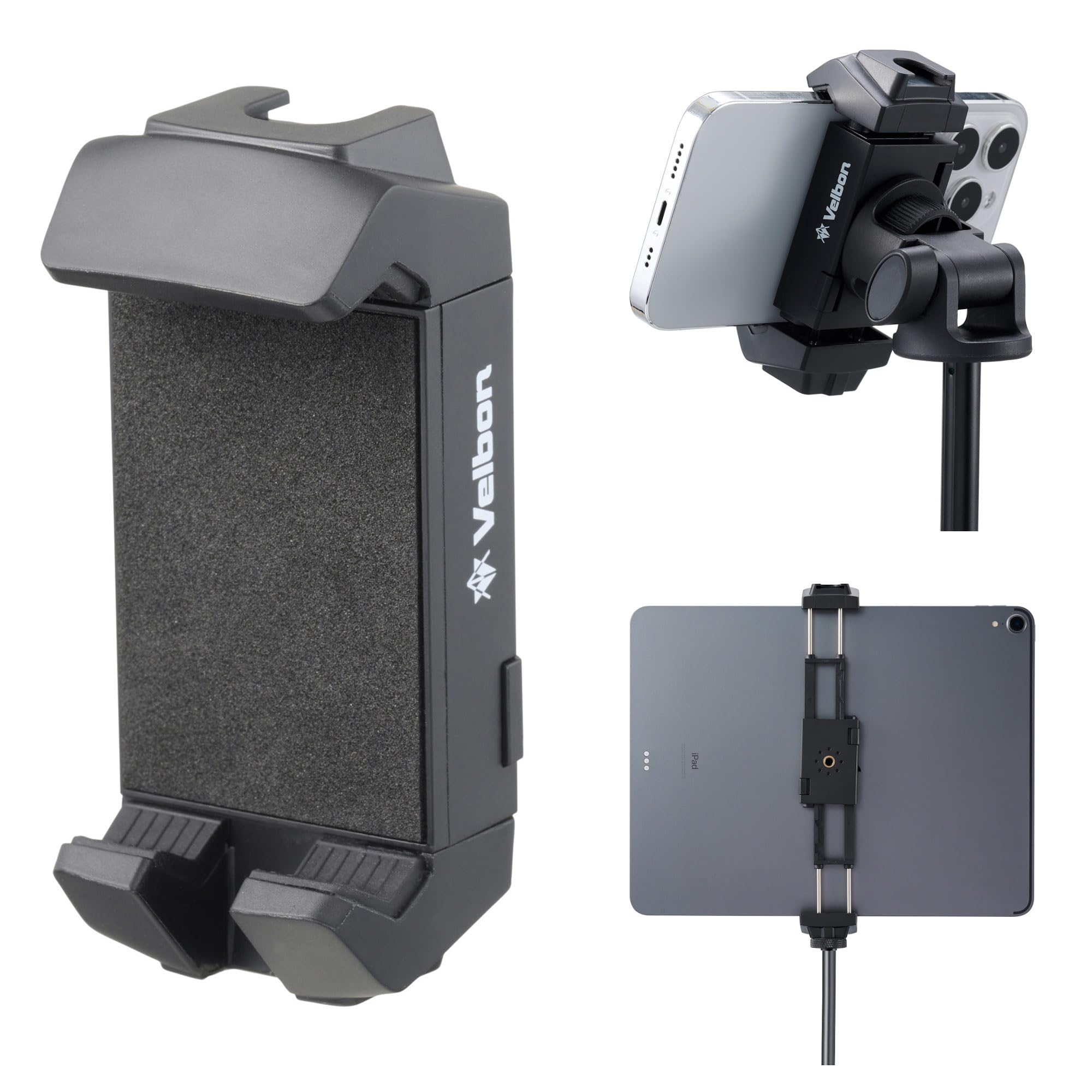 Velbon Tablet Smartphone Holder AZ Tripod with Accessory Compatible with iPads and Other Part 0017915302822  AMZTSH-1, Mountable, Shoe, Tablets,