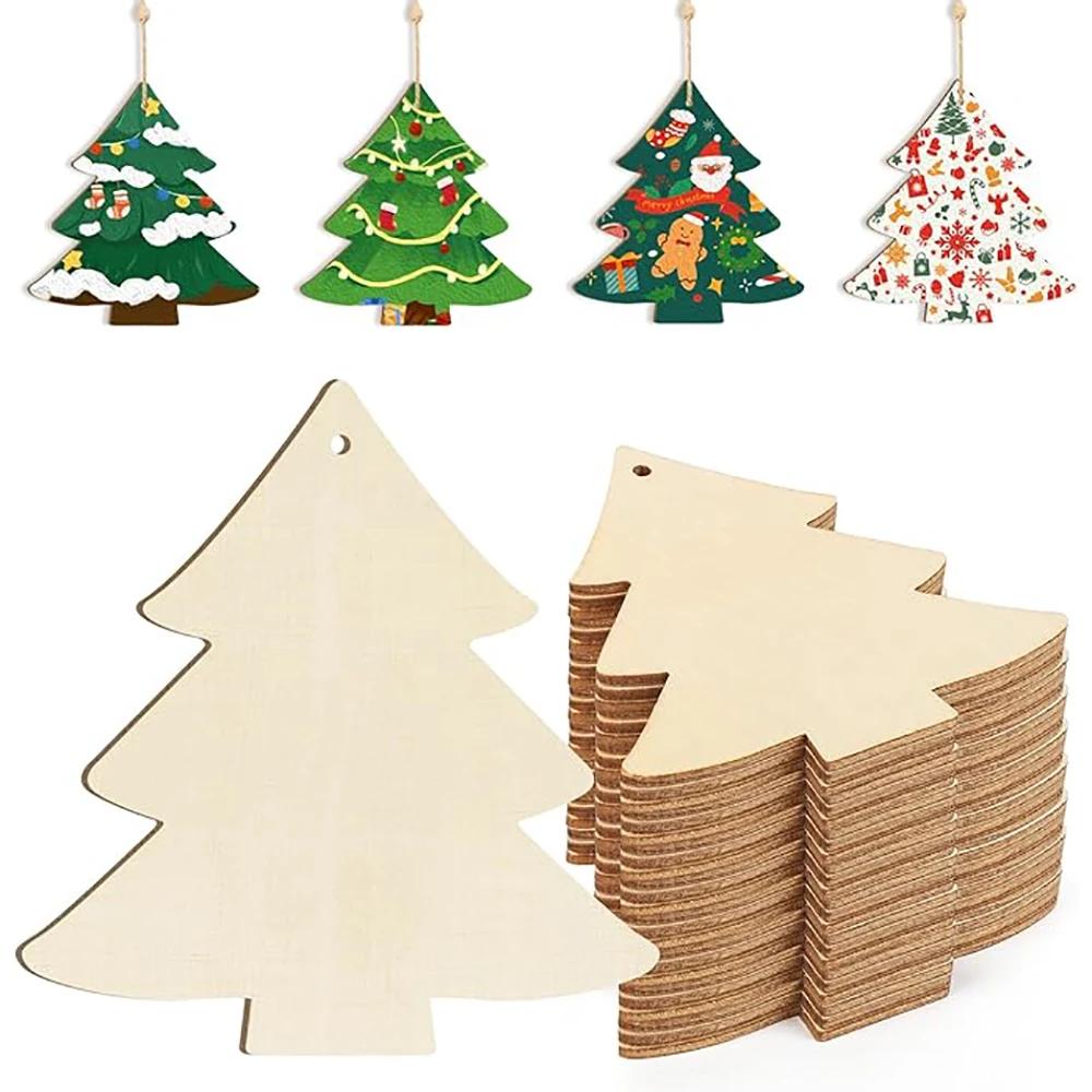 10pcs Wooden Flower Ornaments Unfinished Wooden Slices with Hole Wooden Blank Christmas Hanging Ornaments for DIY Crafts
