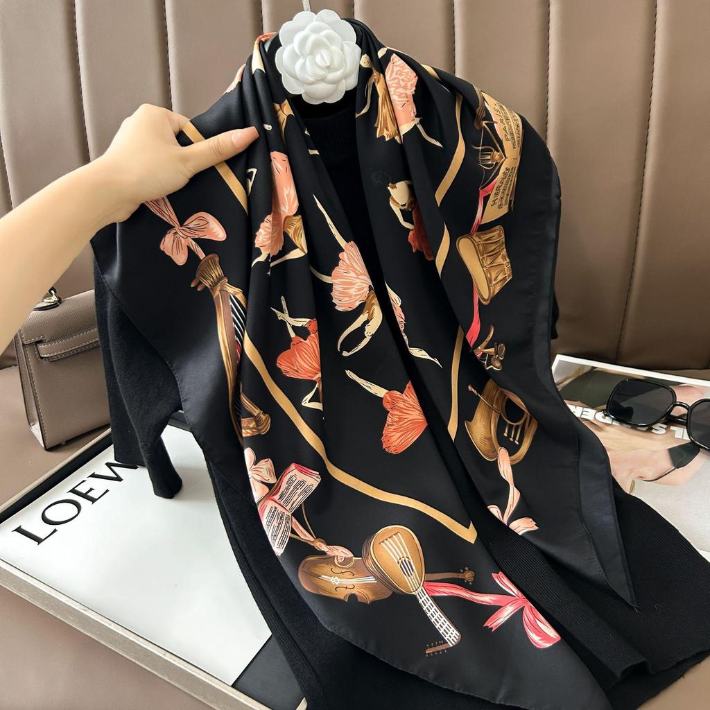 Silk Neckerchief: 90x90 Large Chic Square Scarf for Women - Perfect for Spring, Autumn, Winter Fashion