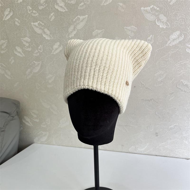 

Cute little devil cat ears wool hat autumn and winter new women s versatile casual warm knitted pullover cold hat M（56-58cm）