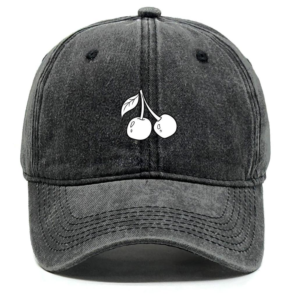 White Cherry Print Snapback Baseball Cap, Fruit Dad Hat Unisex Simple Sunshade Non-Stretch Fabric Adjustable Baseball Hat
