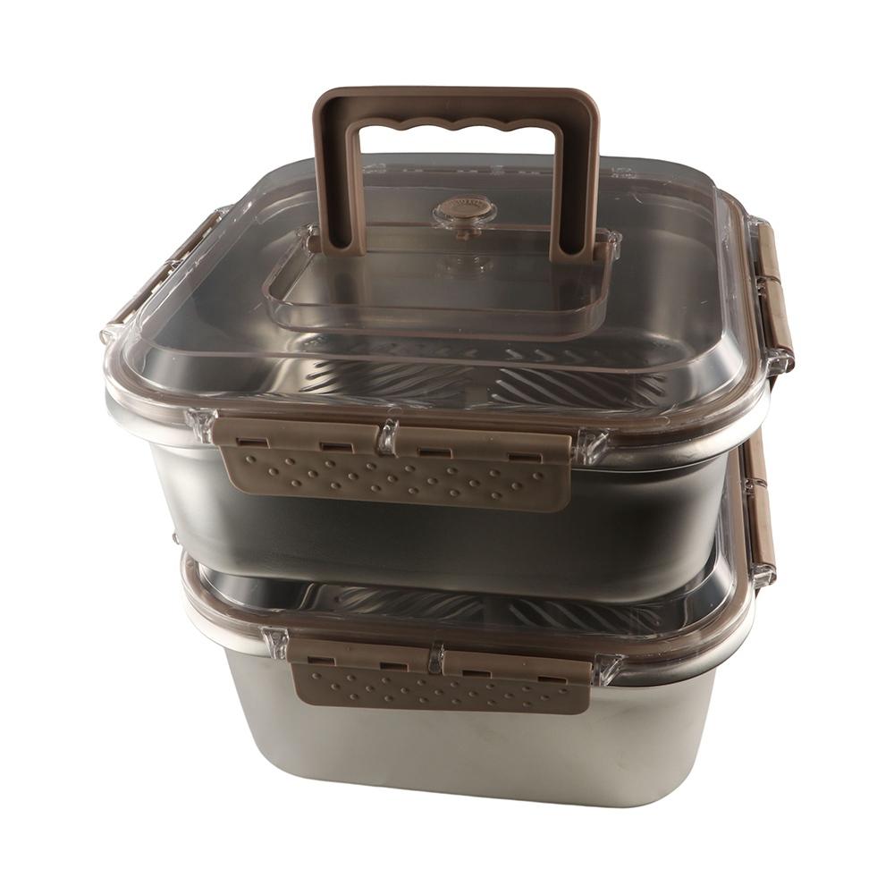 Leakproof Buckle Food Lunch Box Stainless Steel Refrigerator Storage Box Sealed Picnic Box  Work