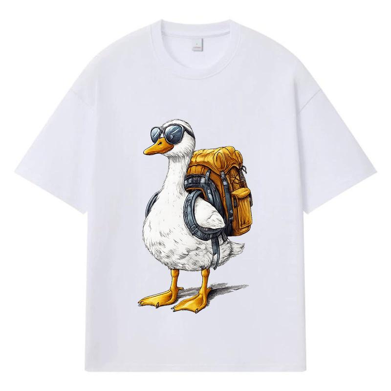 2026 Duck Pattern Printed Graphic Streetwear Y2k Harajuku Clothes 100% Cotton T Shirt Casual Oversized Summer Men T-shirt