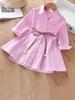 2025 Spring/Autumn Girls' Trendy Striped Shirt Dress - Fashionable Korean Style