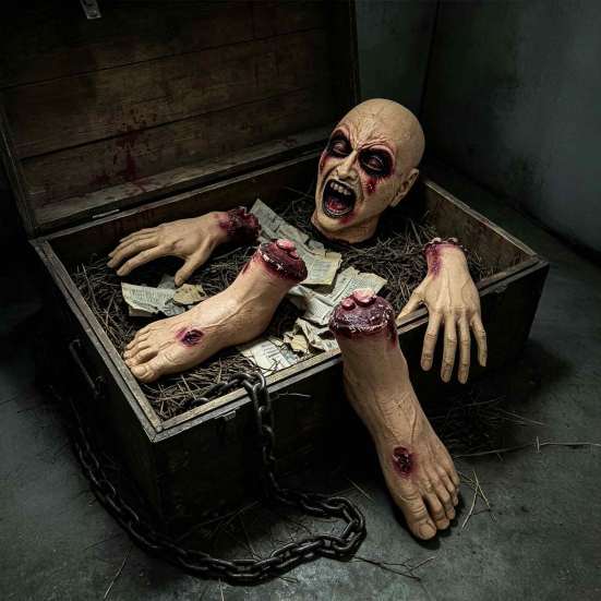 Halloween Window Display Items 5 Pcs Body Parts Prop, Realistic Broken Head Hands Feet Set, Scary Artificial Bloodstains Anatomy Blood Severed Zombie