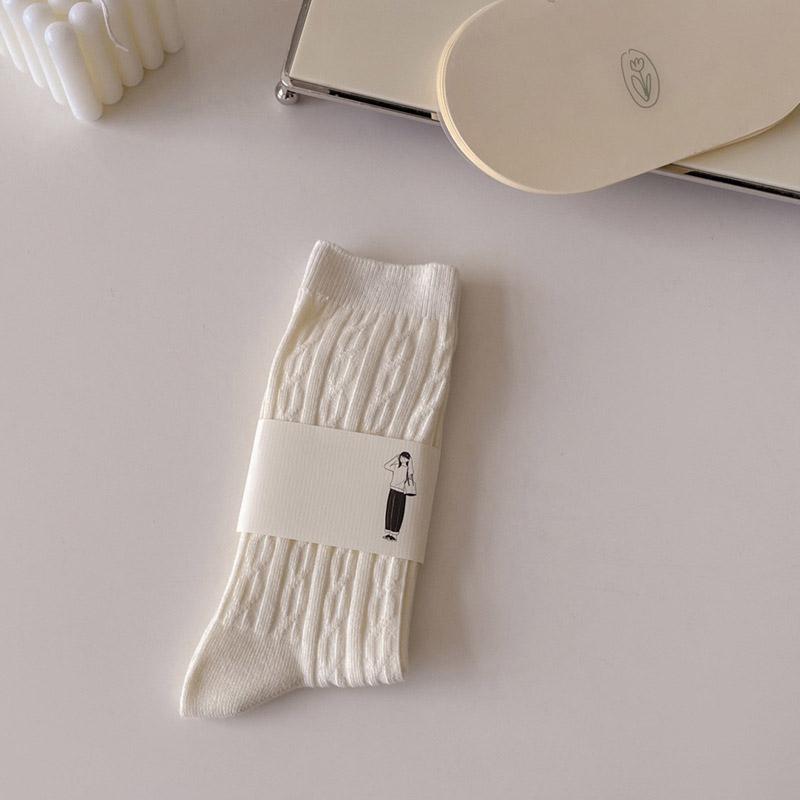 Women's Socks White Breathable Casual Japanese Style Crew White Socks Simple Basic High Quality Ladies Plain Socks Striped Girl