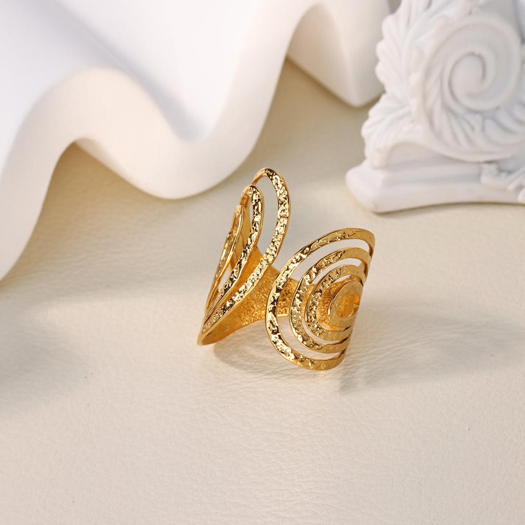 18 K Gold Color Stainless Steel Rings For Women Irregular Hammered Metal Texture Party Anillos Acero Inoxidables Jewelry Gift
