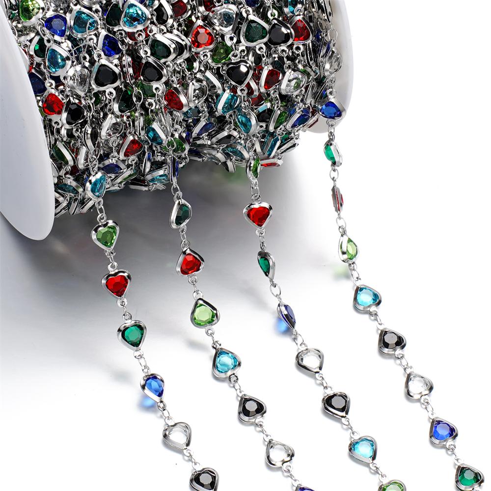 1Meter/Pack Stainless Steel Love Heart Round Shape Crystal Glass Chains for DIY Necklace Bracelet Jewelry Making Accessories