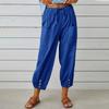 Women's High Waist Linen Pants Loose Fit Cropped Trousers Solid Drawstring Button Casual Fall Harem Pants