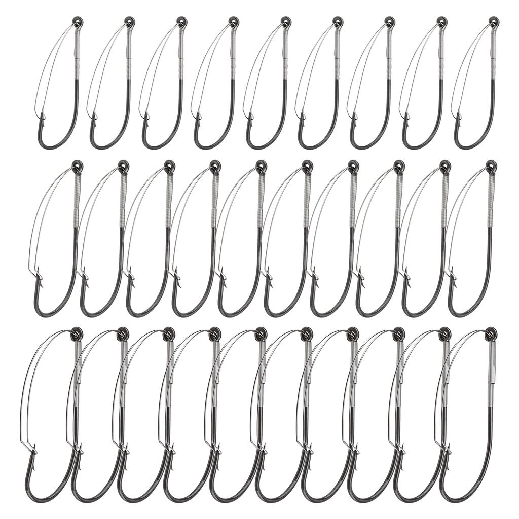30pcs Carbon Steel Weedless Wacky Rig Fishing Hooks Assorted 1/0-3/0 Sizes for Freshwater Saltwater with Storage Box