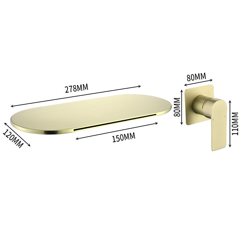 Brushed Gold Bathroom Bathtub Faucet Brass Concealed Waterfall Basin Faucet Single Handle Mixed Hot And Cold Sink Faucet