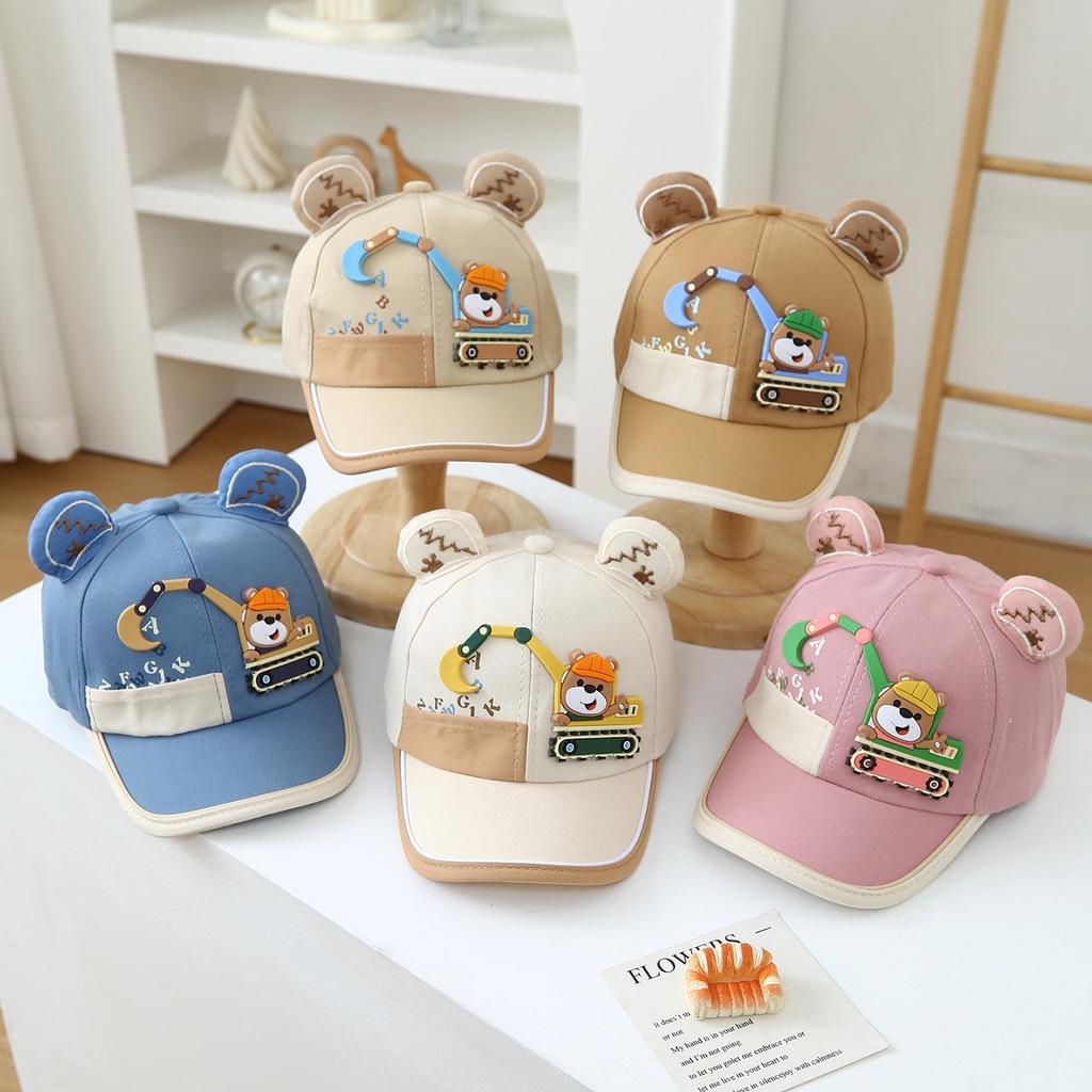 Kids' Cartoon Excavator Cap - Spring/Autumn Flat Cap for Boys and Girls, Korean Style with Pocket Trim