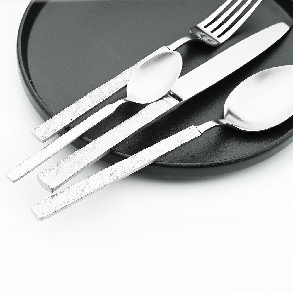 Matte 304 Stainless Steel Western Vintage Cutlery Set Knife Fork Spoons Dinner Set Dinnerware Western Tableware Textured Silverware