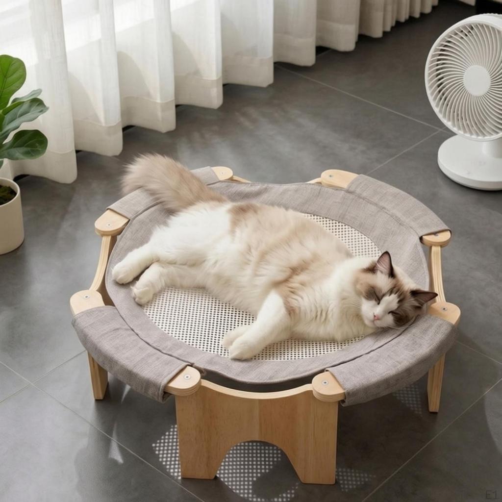 Elevated Cat Hammock Breathable with Wooden Frame Indoor Pet Bed for