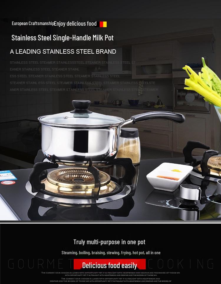 18cm Stainless Steel Non-Stick Saucepan: Single-Handle, For Baby Food, Soup, Milk & Instant Noodles, Induction Compatible.