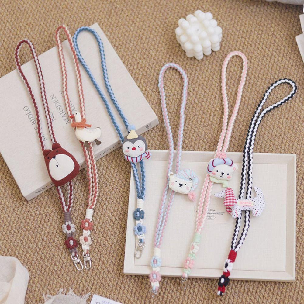 Handmade Wrist Strap Cartoon Brooch Bag Braided Rope Sweet Crochet Weave Lanyard  Daily