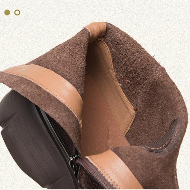 Johnature British Style Thick Soled Genuine Leather Mid-calf Boots Versatile Women's Flat Platform Shoes