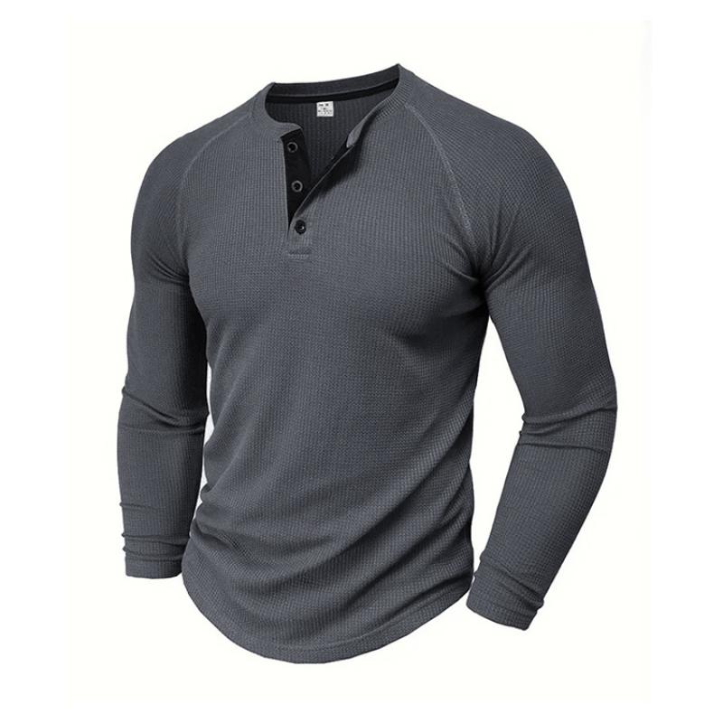 Męskie koszulki polo henley z dzianiny waflowej, z długim rękawem, gładkie, codzienne, sportowe, topy