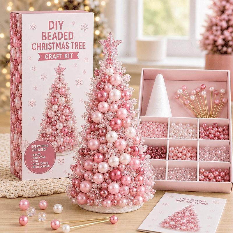 Kit de manualidades para árbol de Navidad con cuentas DIY, Mini árbol de cuentas con adorno superior exquisito, Decoración de mesa navideña hecha a mano para el hogar Christma