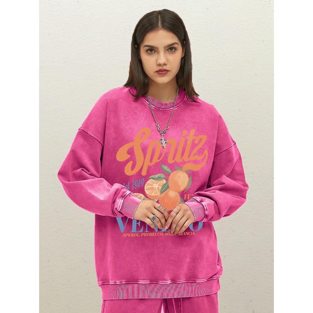 

Spritzy Veneto Забавный узор из апельсинов Женский выстиранный уличный хлопок Повседневный пуловер Осень Удобные толстовки 3XL