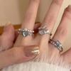 LATS 2PCS Crystal Crown Adjustable Ring Irregular Geometry Vintage Rings Set for Women Girls New Fashion Jewelry