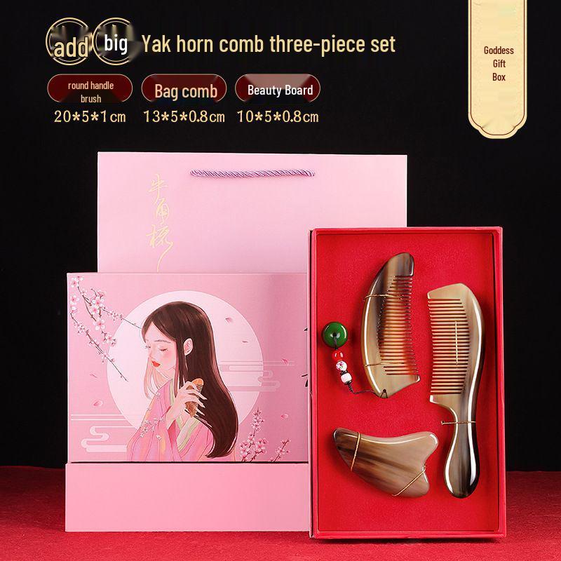Ox Horn Comb Gift Set: Wedding Pair, Practical Comb for Mother's Day & Valentine's Gifts