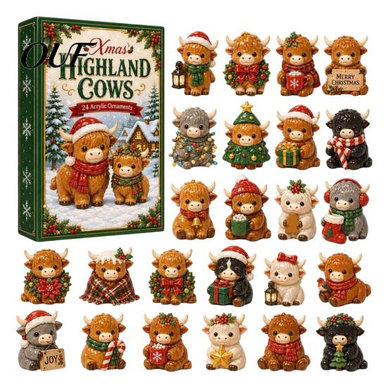 Zestaw Ozdób na Święto Dziękczynienia Boże Narodzenie Krowa Szkocka Kalendarz Adwentowy, 24 Urocze 3D Kolekcjonerskie Mini Figurki Kalendarza Odliczania Jesiennych Żniw, Wiejski