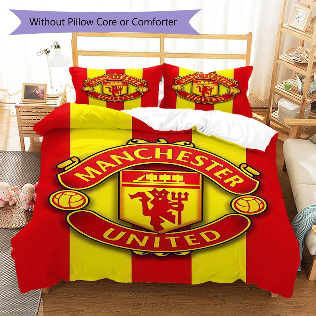 Königliches MUFC Kronen Bettwäsche Steppdecke Set Bettbezug Kissenbezug Heimdekoration Geburtstagsgeschenk (1 Bettbezug + 2 Kissenbezüge, ohne Füllung)