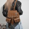 Studded Leather Backpack Women's Fashionable Vintage Style Bag with Adjustable Straps and Multiple Pockets