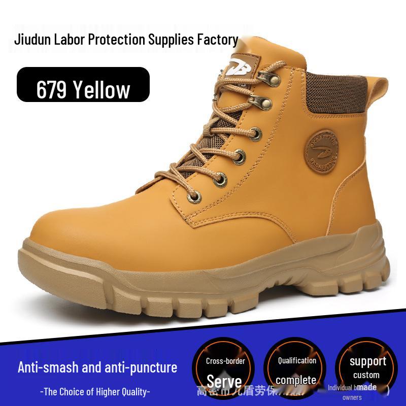 All-Season High-Top Microfiber Leather Work Boots: Anti-Smash, Anti-Puncture, Wear-Resistant, Comfortable for Long Standing