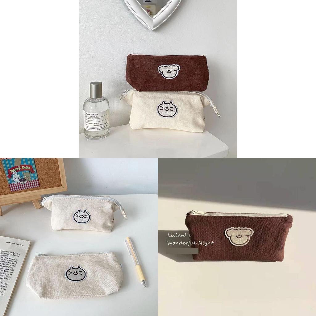 Canvas Cat And Dog Pencil Case With Large Capacity For School Supplies And Storage