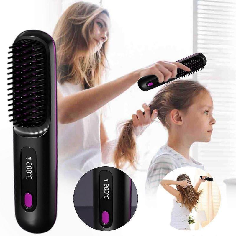 Portable Straightener Brush Rechargeable Hair Straightener Comb Brush