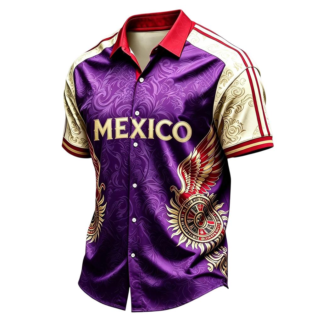 Men's Casual Short Sleeve Shirt Lightweight Breathable with Mexico Letter Graphic Print for Summer
