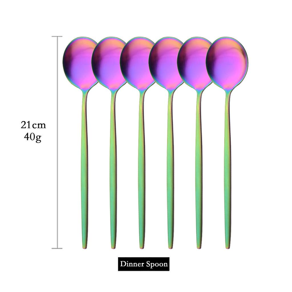 Pachet de 6 linguri rotunde pentru supă de uz casnic linguri de cină din oțel inoxidabil Linguri de masă cu mâner lung în stil coreean Veselă de bucătărie