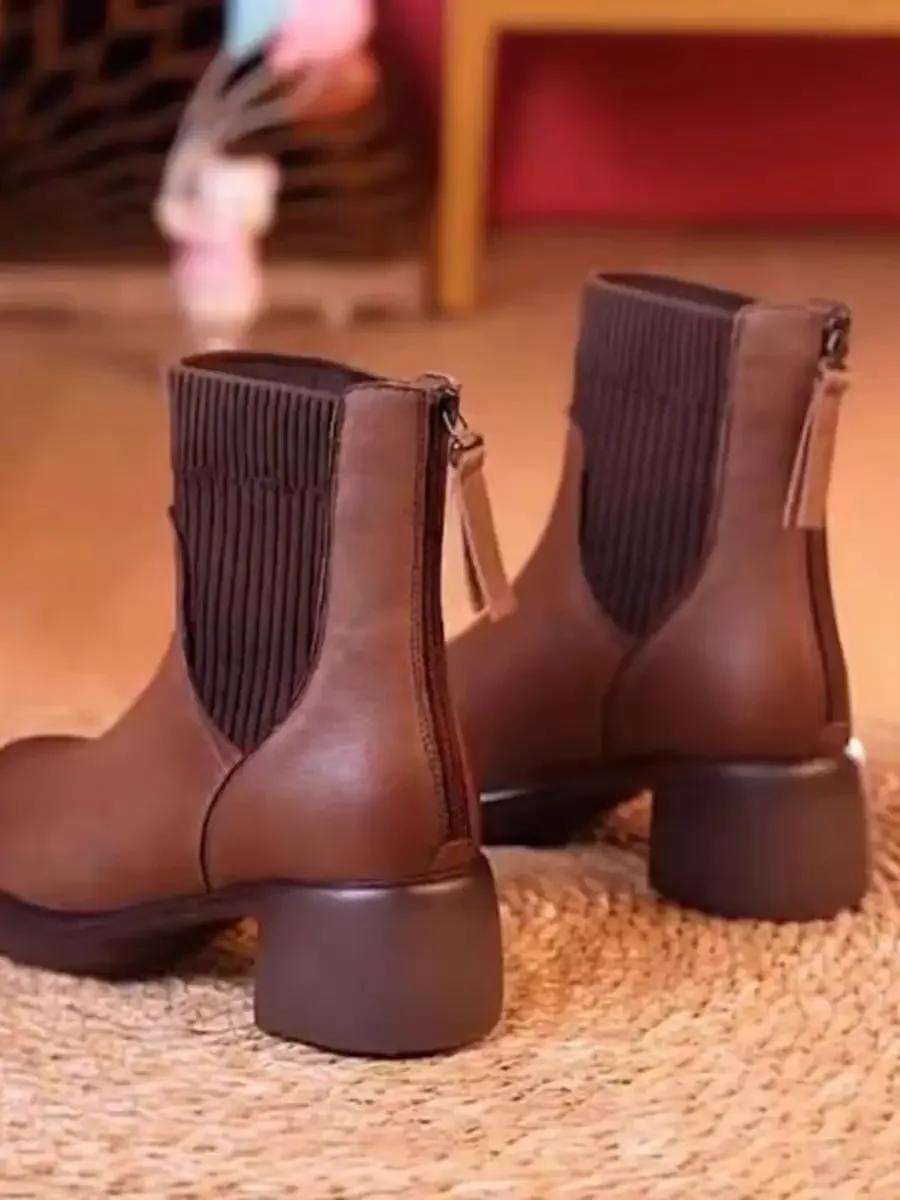 Модные женские зимние ботильоны средней высоты на каблуке — фото 9