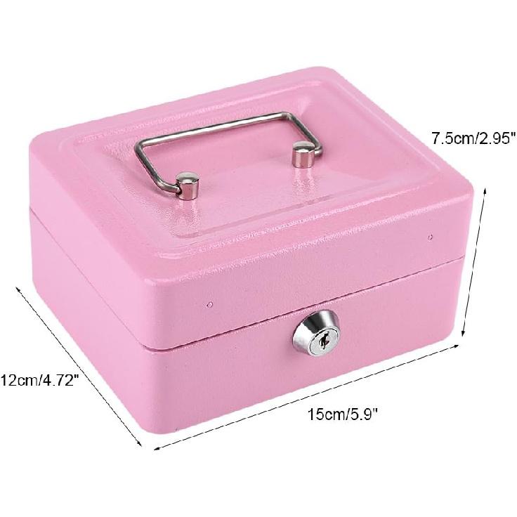 

Lockable Cash Box, Small, Mini Portable Steel Petty Money Box with Key, Household Cash Boxes, Security Box for Home, Office, School, Safes, Fireproof