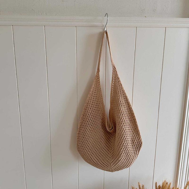 Fashion Women's Hollow Woven Shoulder Bags Large Capacity Knitting Underarm Bag Solid Crochet Tote Summer Mesh Beach Bag