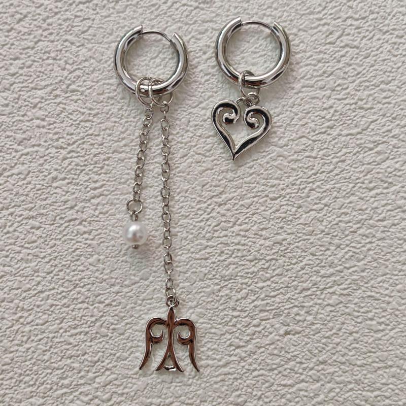 Fashion Heart Star Pendant Asymmetrical Earrings For Women Simple Geometric Circular Ear Buckle Jewelry Accessories Gift