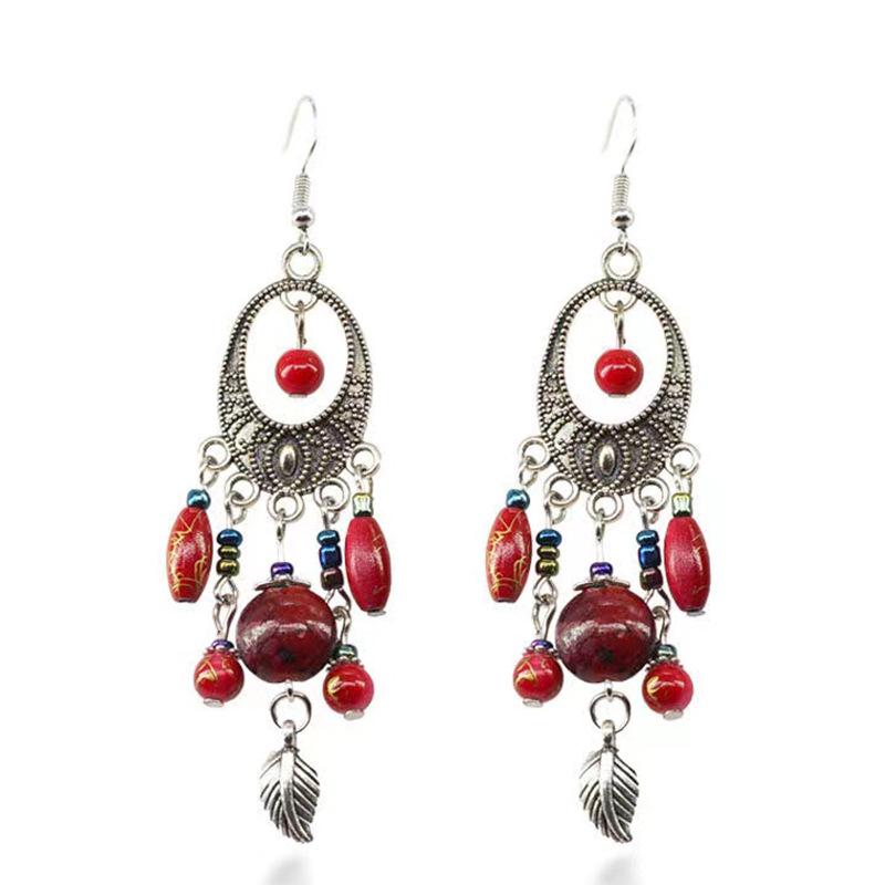 Pendientes Bohemios Geométricos con Borlas de Cuentas - Colgantes de Estilo Étnico Vintage para Mujer