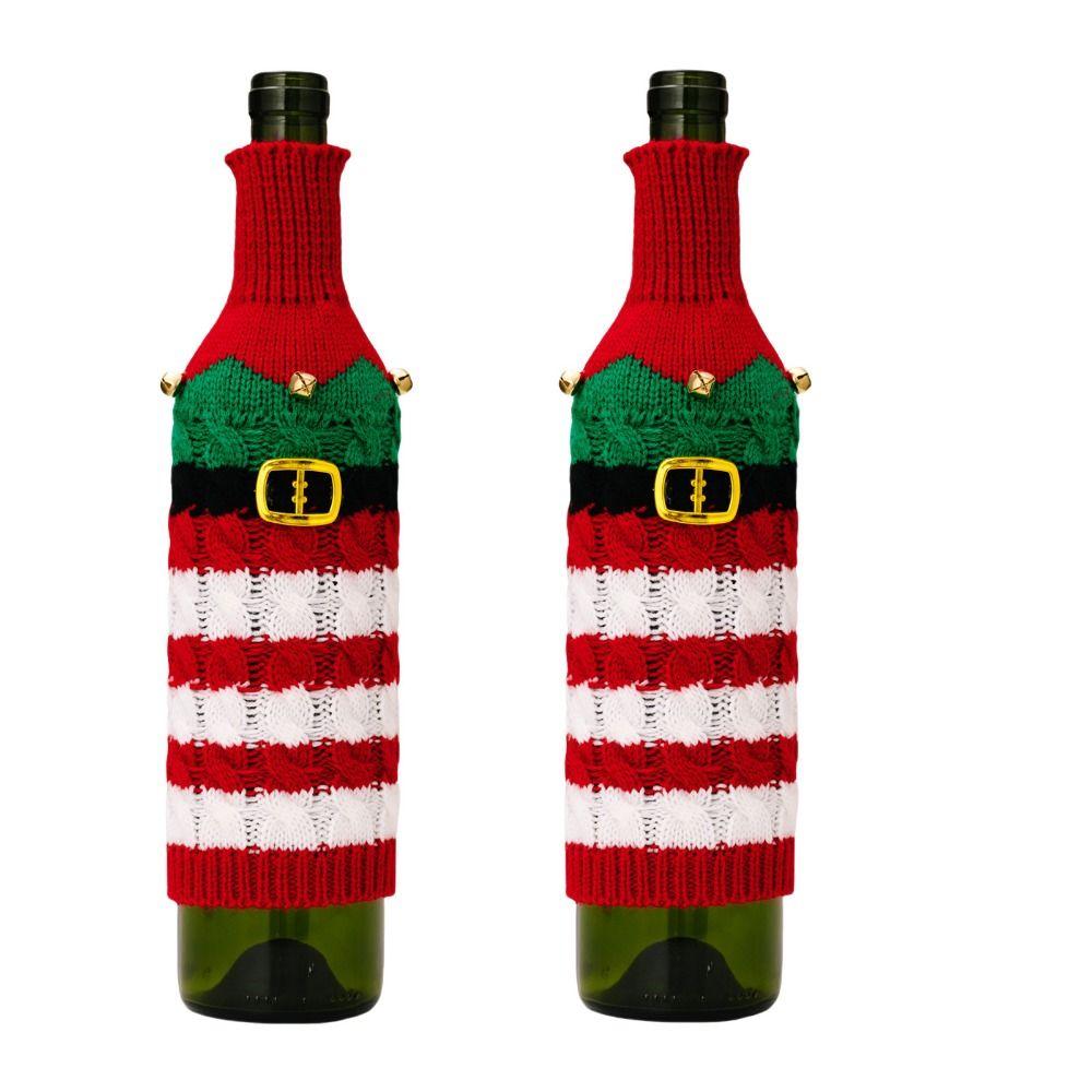 2pcs Creative Christmas Wine Bottle Cover Handmade Wine Bottle Knitted Sweaters Home Decor