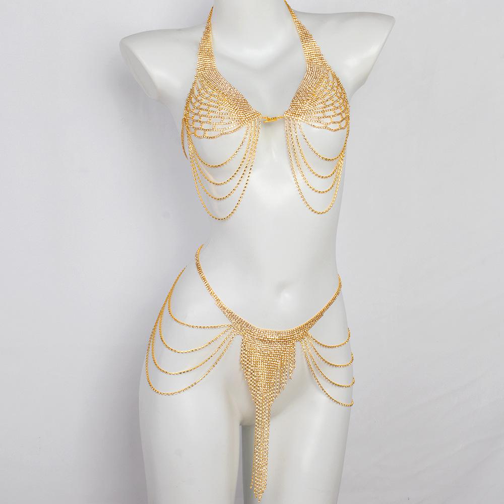 Hot Selling diamond studded Angel wings Body Chain Heavy Industry Shining Full diamond Runway Tassel Chest Chain for Women
