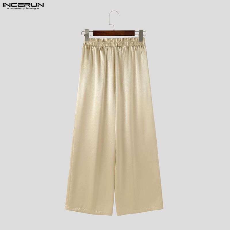 INCERUN Men's Two Piece Sets Oversized T-shirt and Wide Leg Pants Casual Satin Loungewear Outfits