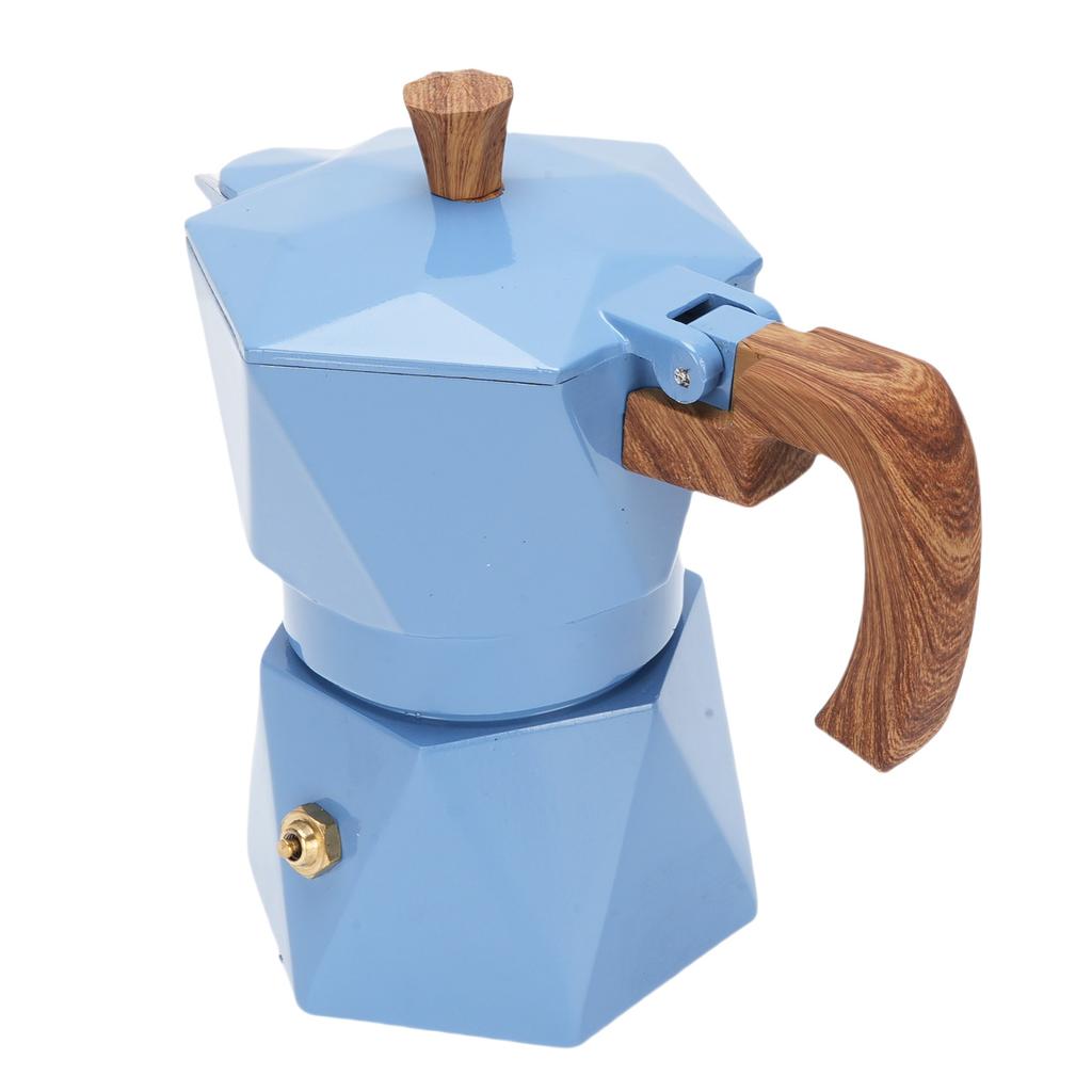Italiensk Kaffetrakter Aluminium Dobbelventil 2 Kopp 3D Kaffetrakterkanne for Kubansk Kafé Brygging Hjem Camping Blå