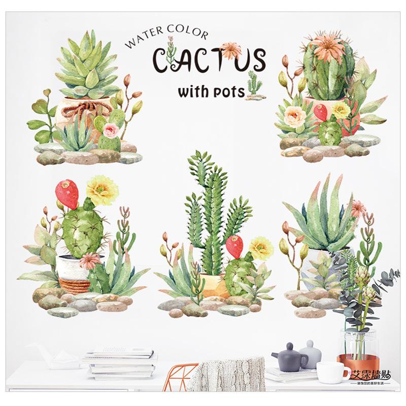 

Кактус сочные бонсай горшечные растения зеленые листья наклейки на стену декоративные украшения дома кухня окно Декор в гостиную наклейки