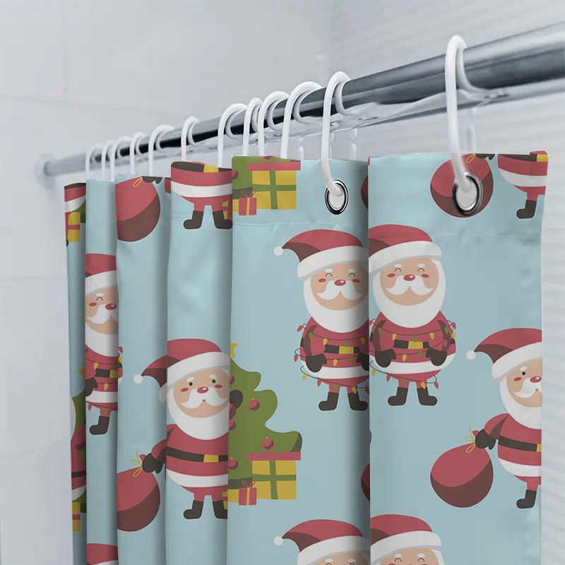 Christmas Shower Curtain, Santa Claus Patterned Plastic Waterproof Home Decor Waterproof Fabric Bathroom Accessories Set Xmas Ch
