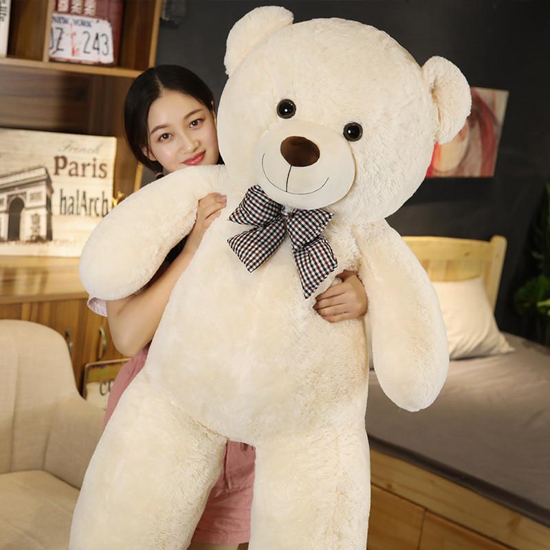 Bear Oversized Teddy Plush Toy With Checkered Bow Decoration For Kids Gift